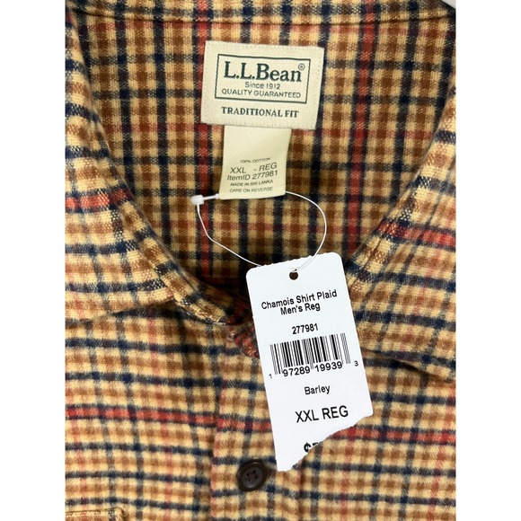 LL Bean Chamois Shirt Plaid Mens XXL Regular Fit Cotton Barley Brown Outdoor New - Picture 3 of 8